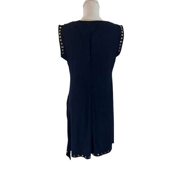 Soho Apparel Dress Petite Large Navy Gold Square Stud Accents Slit Stretch Knit - Picture 3 of 9